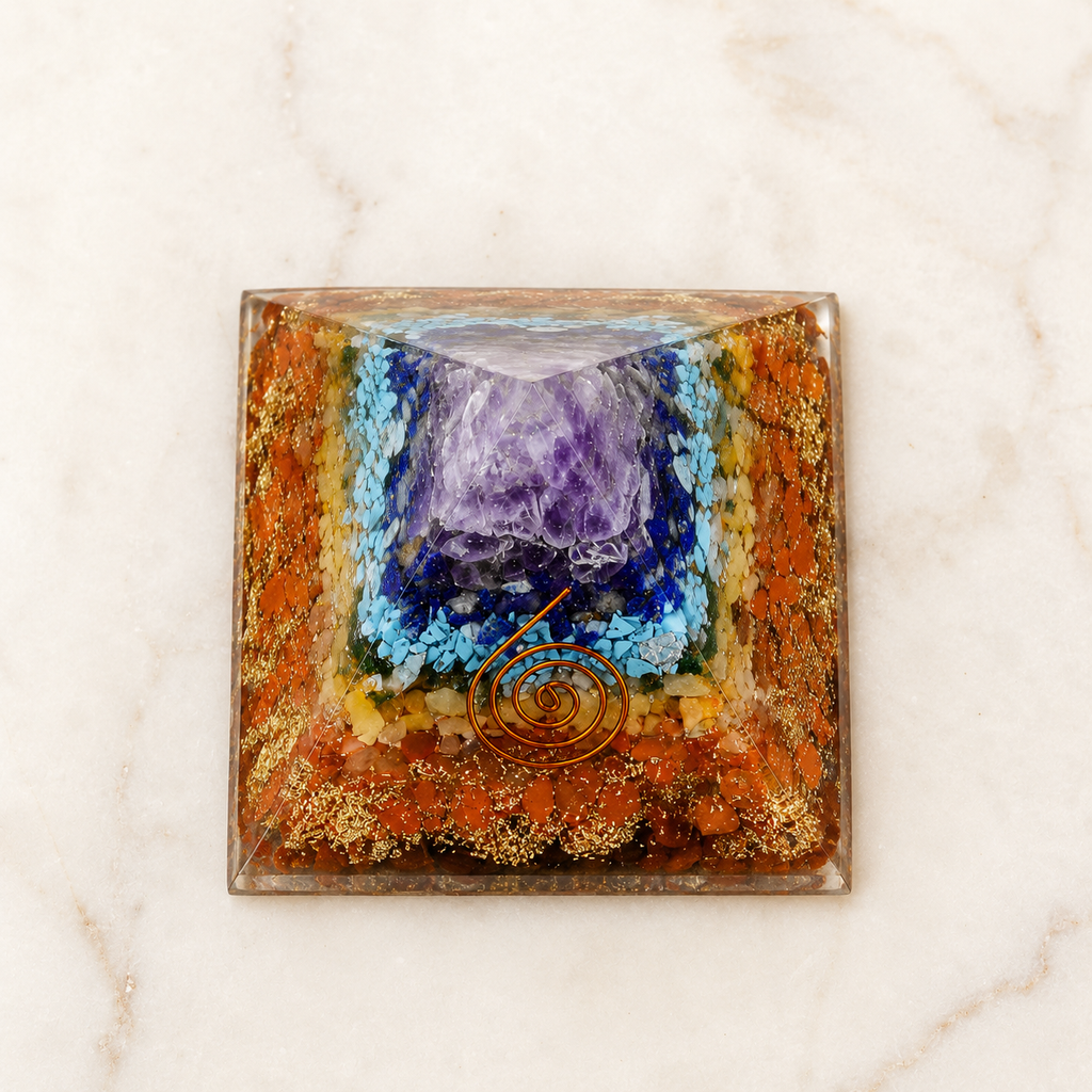 7 Chakra Orgone pyramid With Clear Quartz Crystal Pencil
