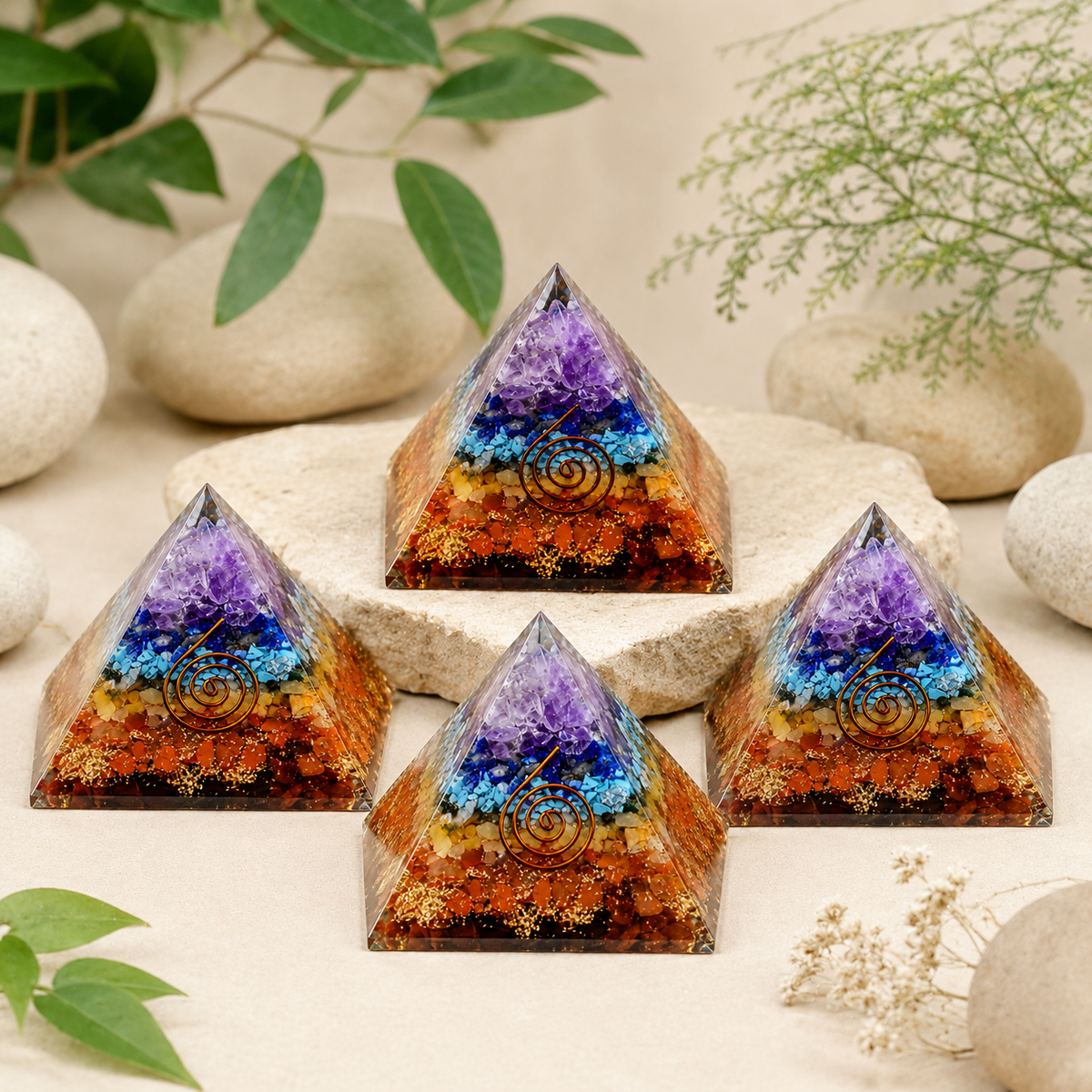 7 Chakra Orgone pyramid With Clear Quartz Crystal Pencil