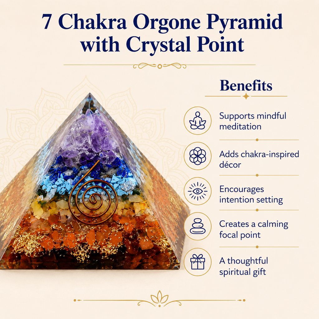 7 Chakra Orgone pyramid With Clear Quartz Crystal Pencil