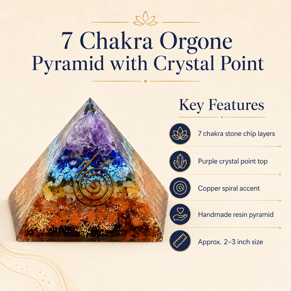 7 Chakra Orgone pyramid With Clear Quartz Crystal Pencil
