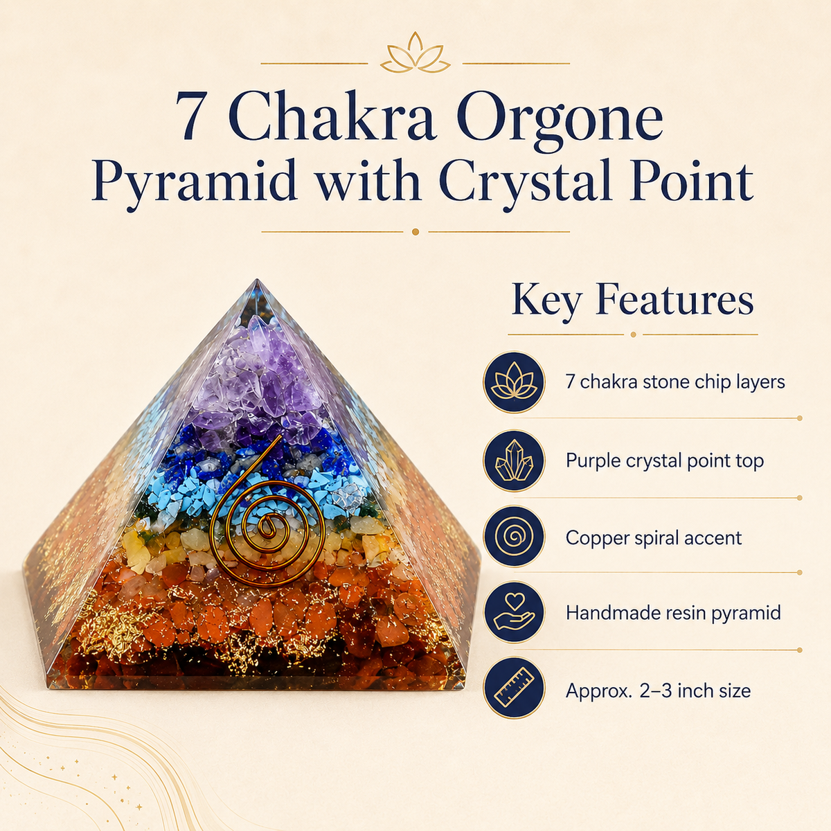 7 Chakra Orgone pyramid With Clear Quartz Crystal Pencil