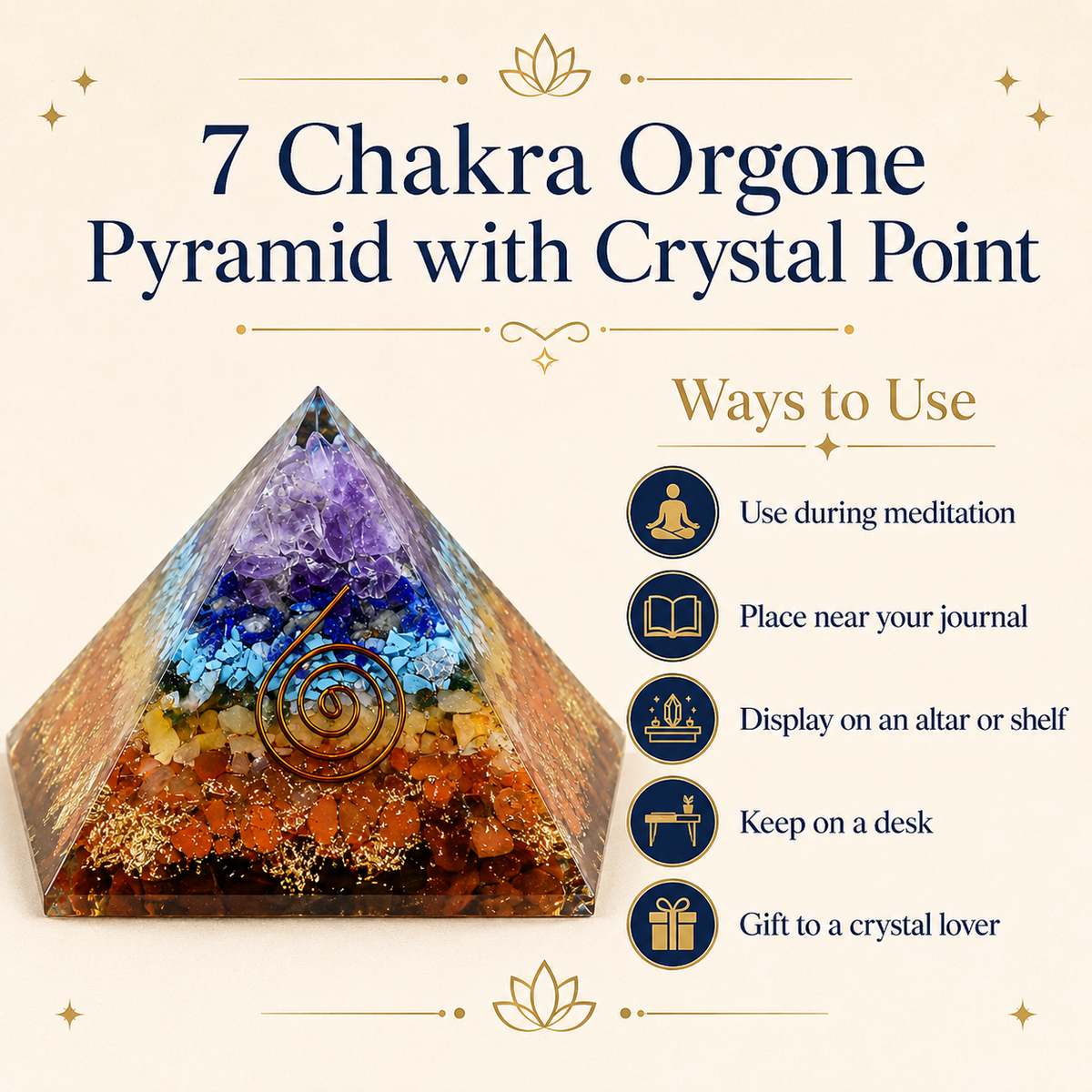 7 Chakra Orgone pyramid With Clear Quartz Crystal Pencil