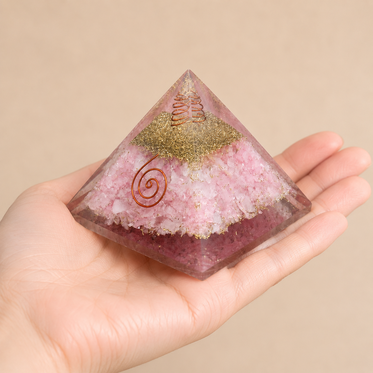 Rose Quartz Orgone pyramid, Clear Quartz Crystal Pencil
