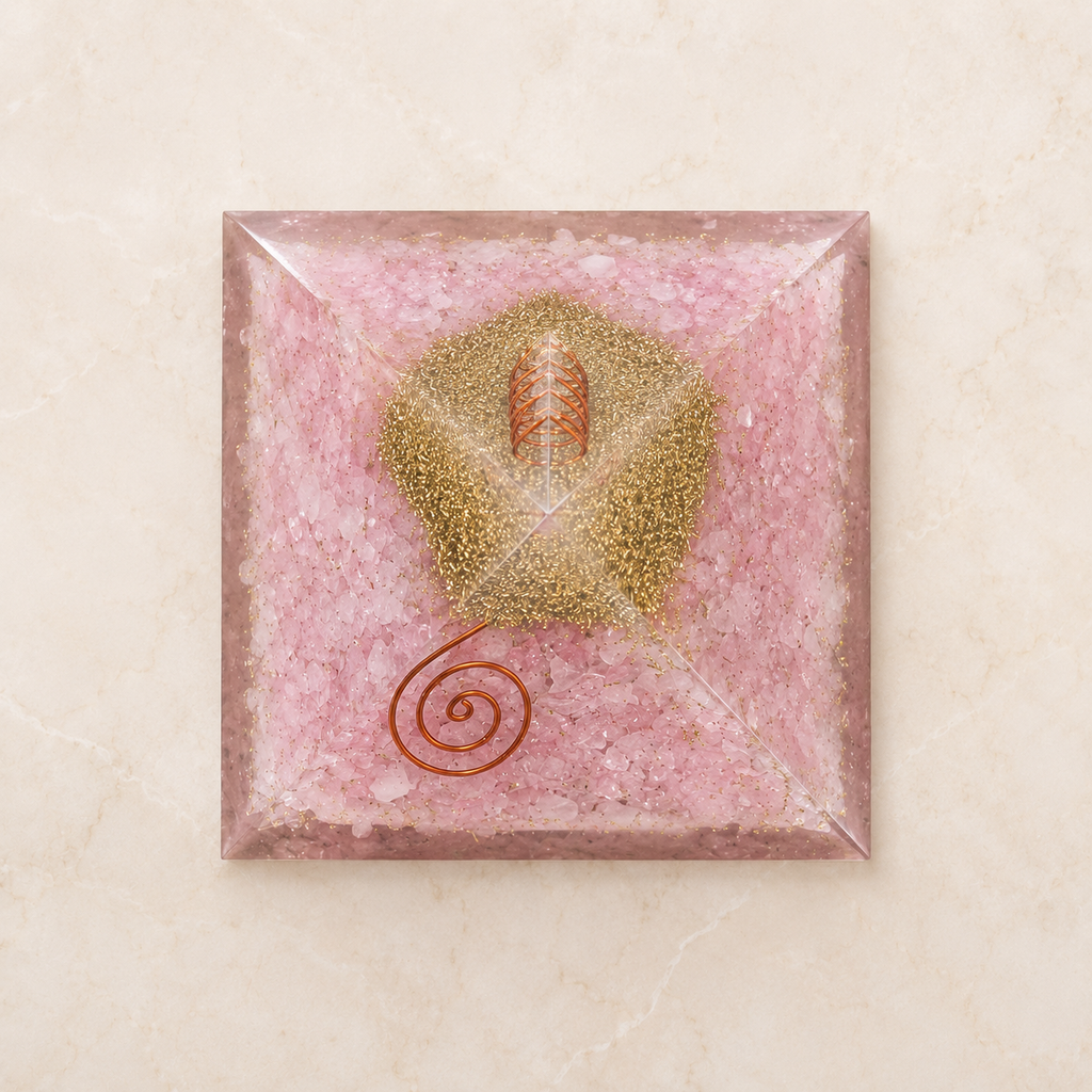 Rose Quartz Orgone pyramid, Clear Quartz Crystal Pencil