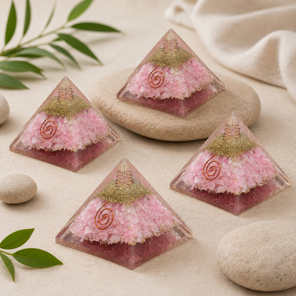 Rose Quartz Orgone pyramid, Clear Quartz Crystal Pencil