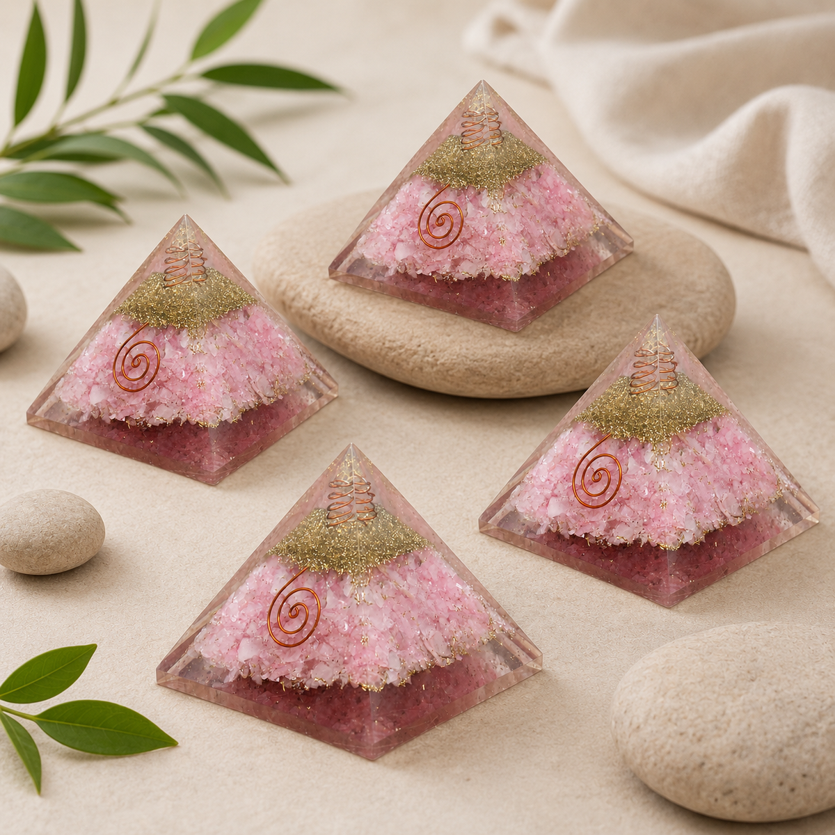 Rose Quartz Orgone pyramid, Clear Quartz Crystal Pencil