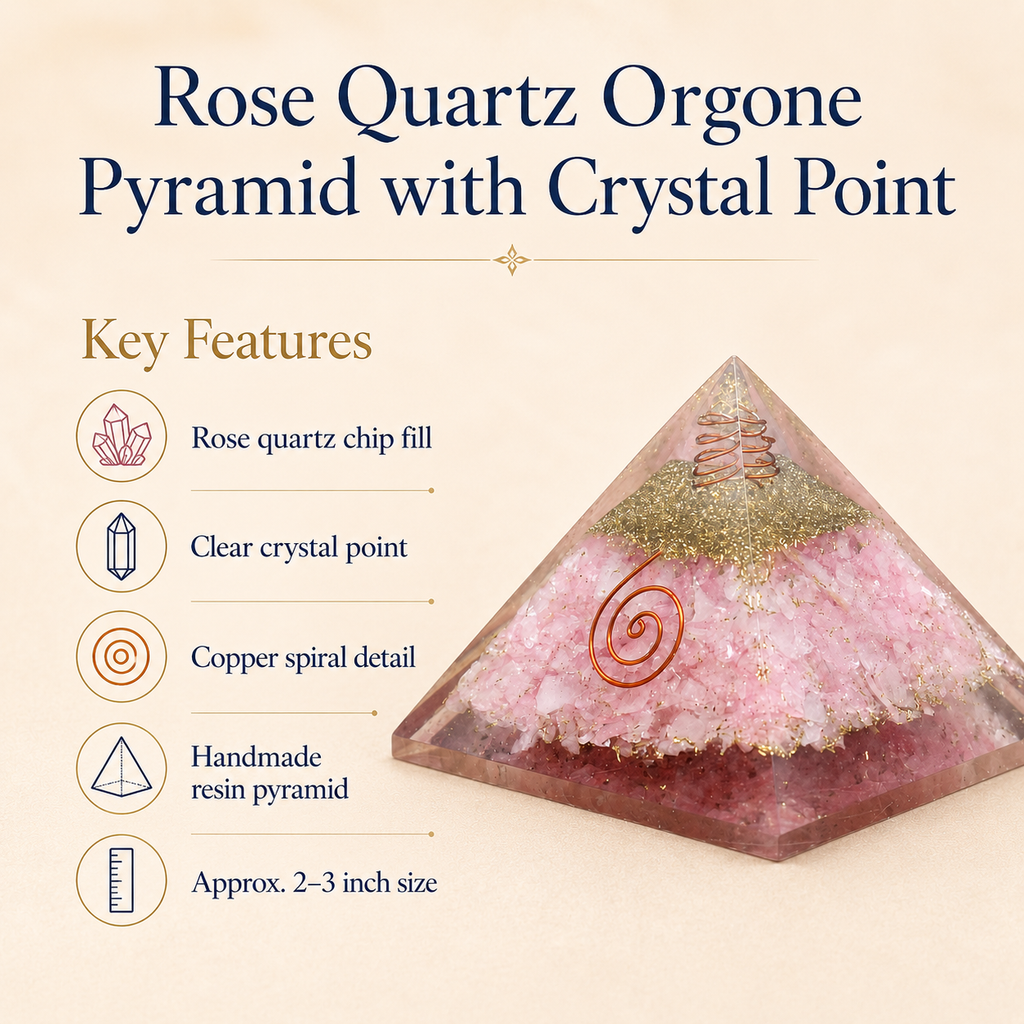 Rose Quartz Orgone pyramid, Clear Quartz Crystal Pencil
