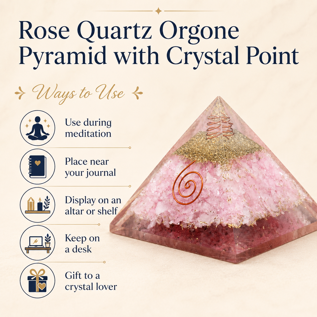 Rose Quartz Orgone pyramid, Clear Quartz Crystal Pencil