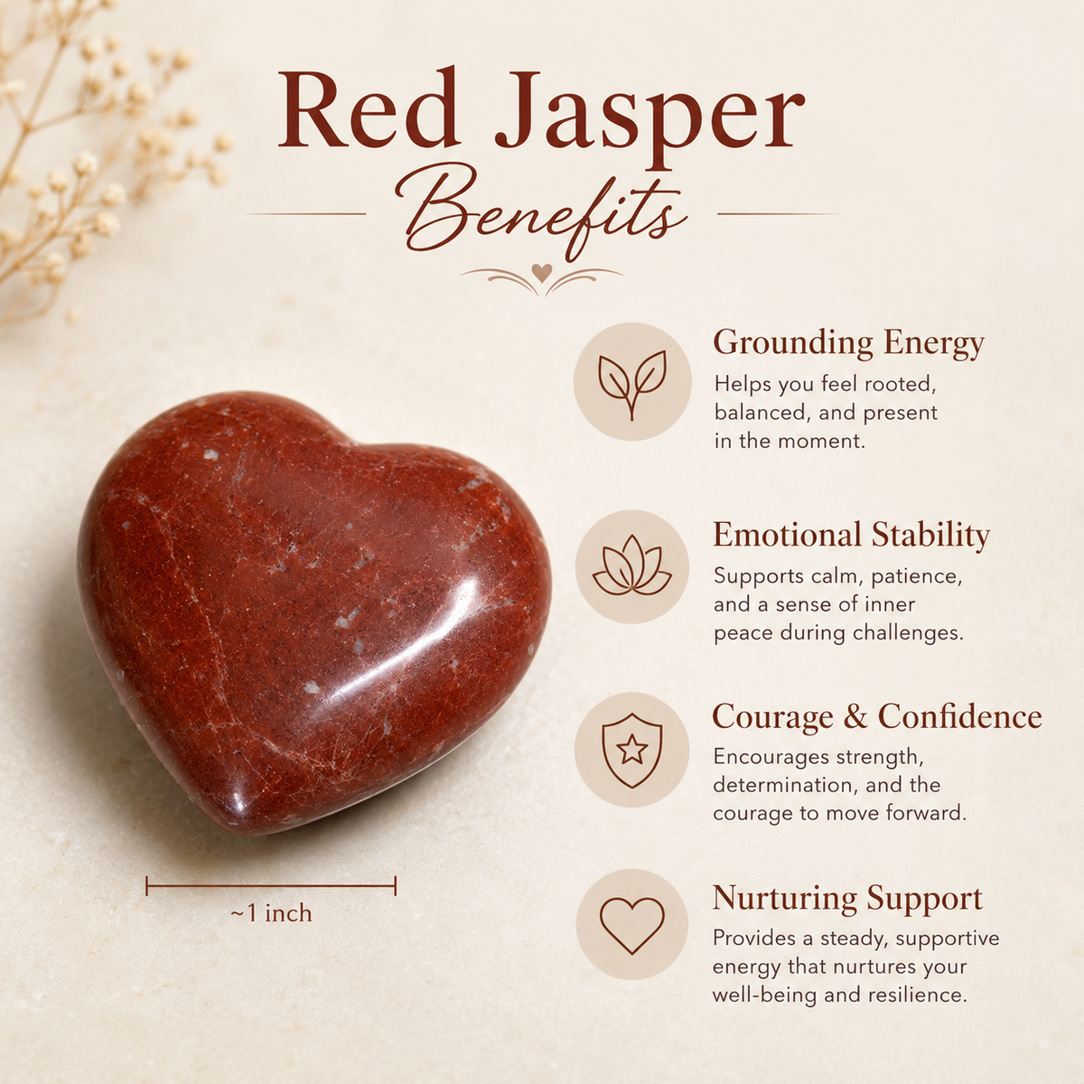 Red Jasper Heart Crystal, Puffy Mini 1 Inch Pocket Crystal Heart | Hearts | Wiccan Center