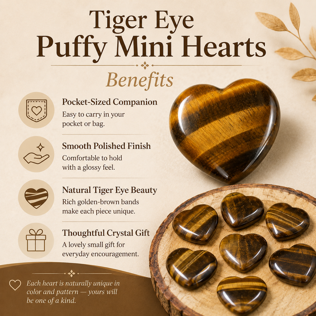 Tiger Eye Heart Crystal, Puffy Mini 1 Inch Pocket Crystal Heart | Hearts | Wiccan Center