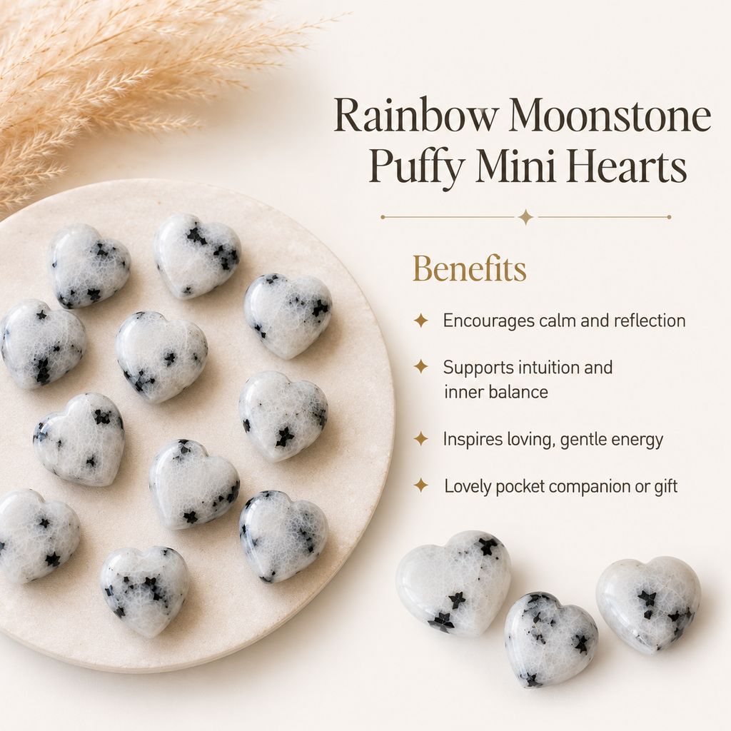 Rainbow Moonstone Heart Crystal, Puffy Mini 1 Inch Pocket Crystal Heart | Hearts | Wiccan Center