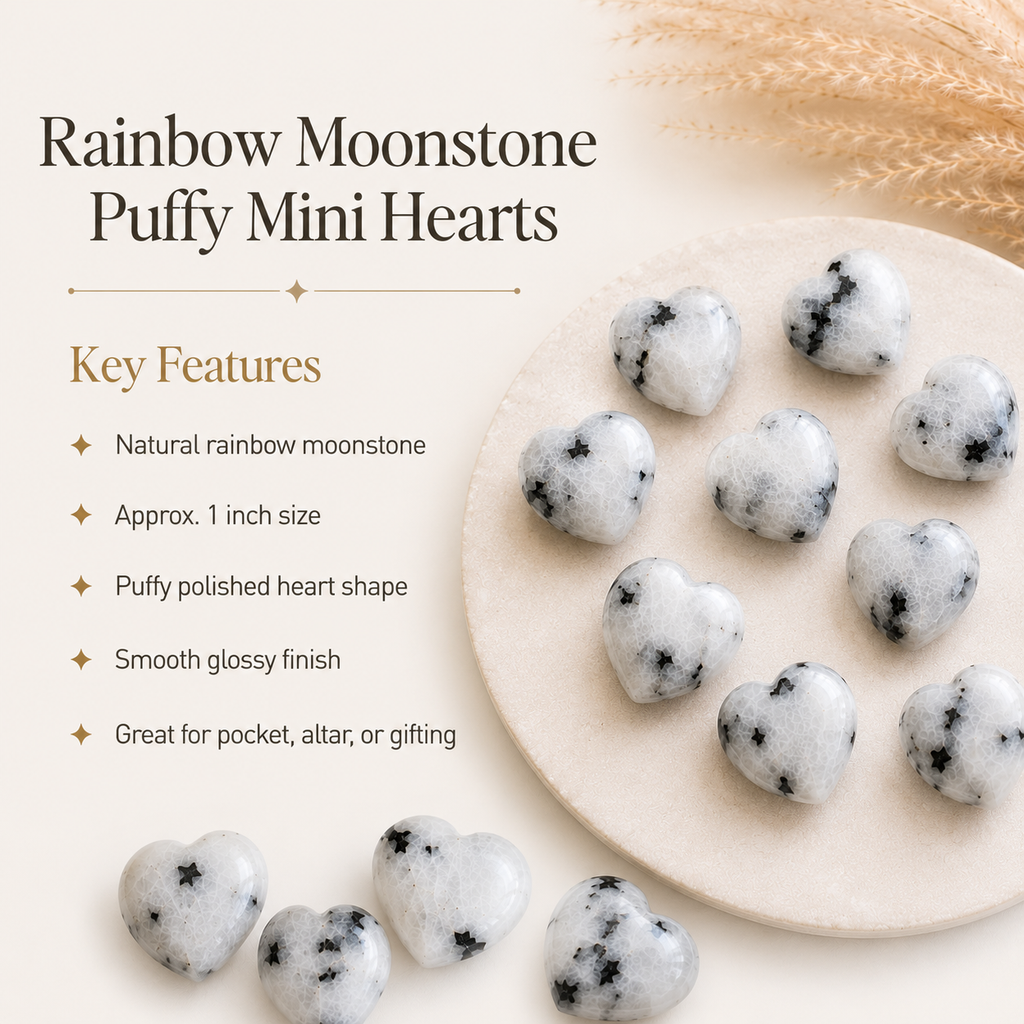 Rainbow Moonstone Heart Crystal, Puffy Mini 1 Inch Pocket Crystal Heart | Hearts | Wiccan Center