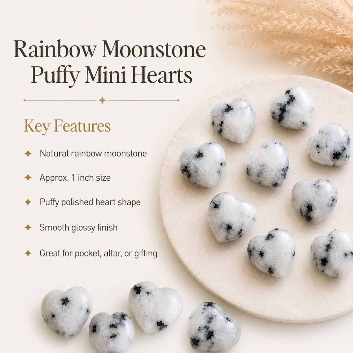 Rainbow Moonstone Heart Crystal, Puffy Mini 1 Inch Pocket Crystal Heart | Hearts | Wiccan Center
