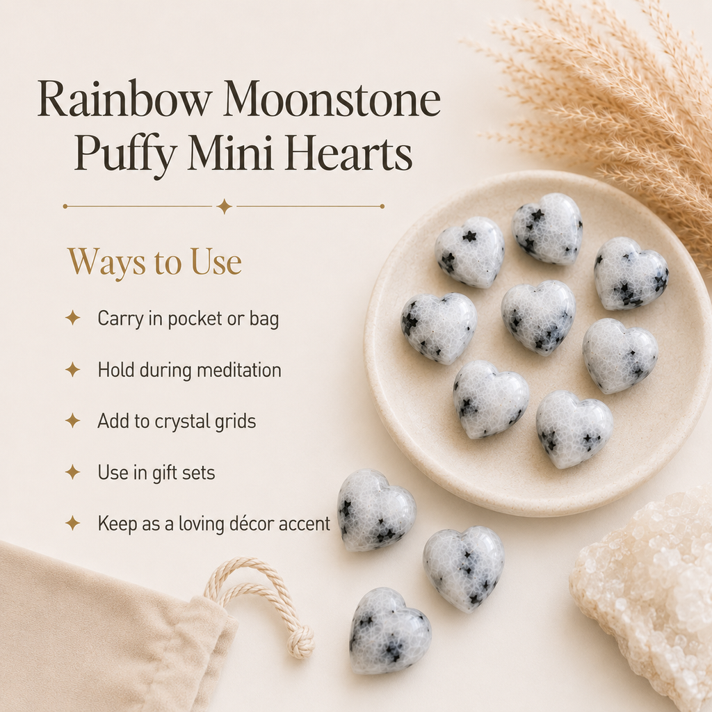 Rainbow Moonstone Heart Crystal, Puffy Mini 1 Inch Pocket Crystal Heart | Hearts | Wiccan Center
