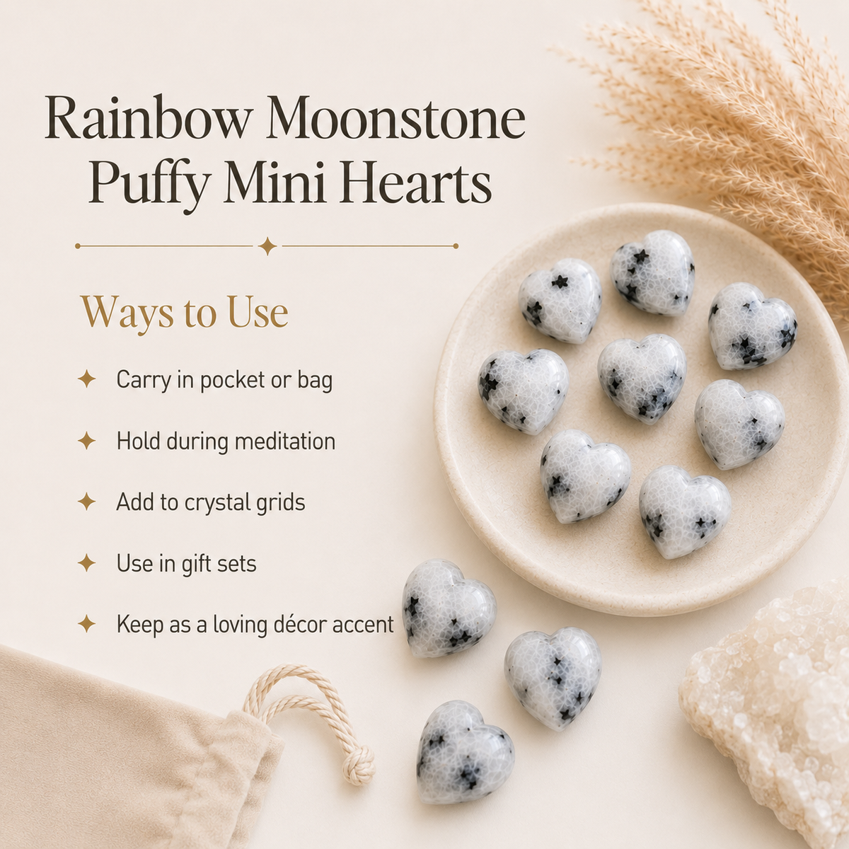 Rainbow Moonstone Heart Crystal, Puffy Mini 1 Inch Pocket Crystal Heart | Hearts | Wiccan Center