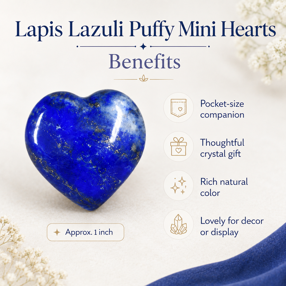 Lapis Lazuli Heart Crystal, Puffy Mini 1 Inch Pocket Crystal Heart | Hearts | Wiccan Center