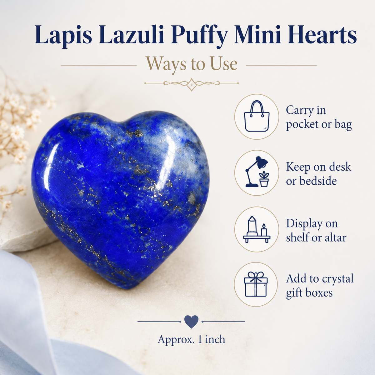 Lapis Lazuli Heart Crystal, Puffy Mini 1 Inch Pocket Crystal Heart | Hearts | Wiccan Center