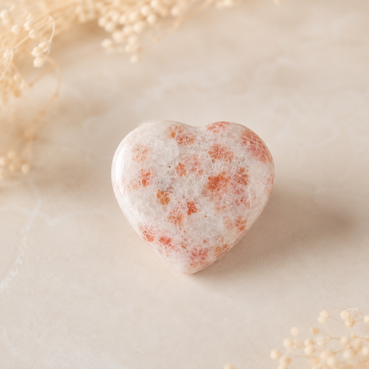 Sunstone Heart Crystal, Puffy Mini 1 Inch Pocket Crystal Heart.