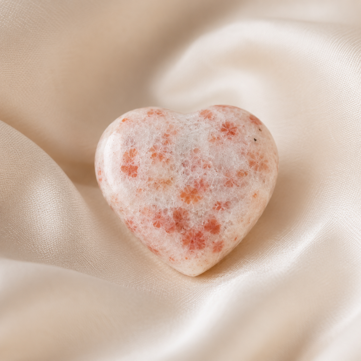 Sunstone Heart Crystal, Puffy Mini 1 Inch Pocket Crystal Heart.