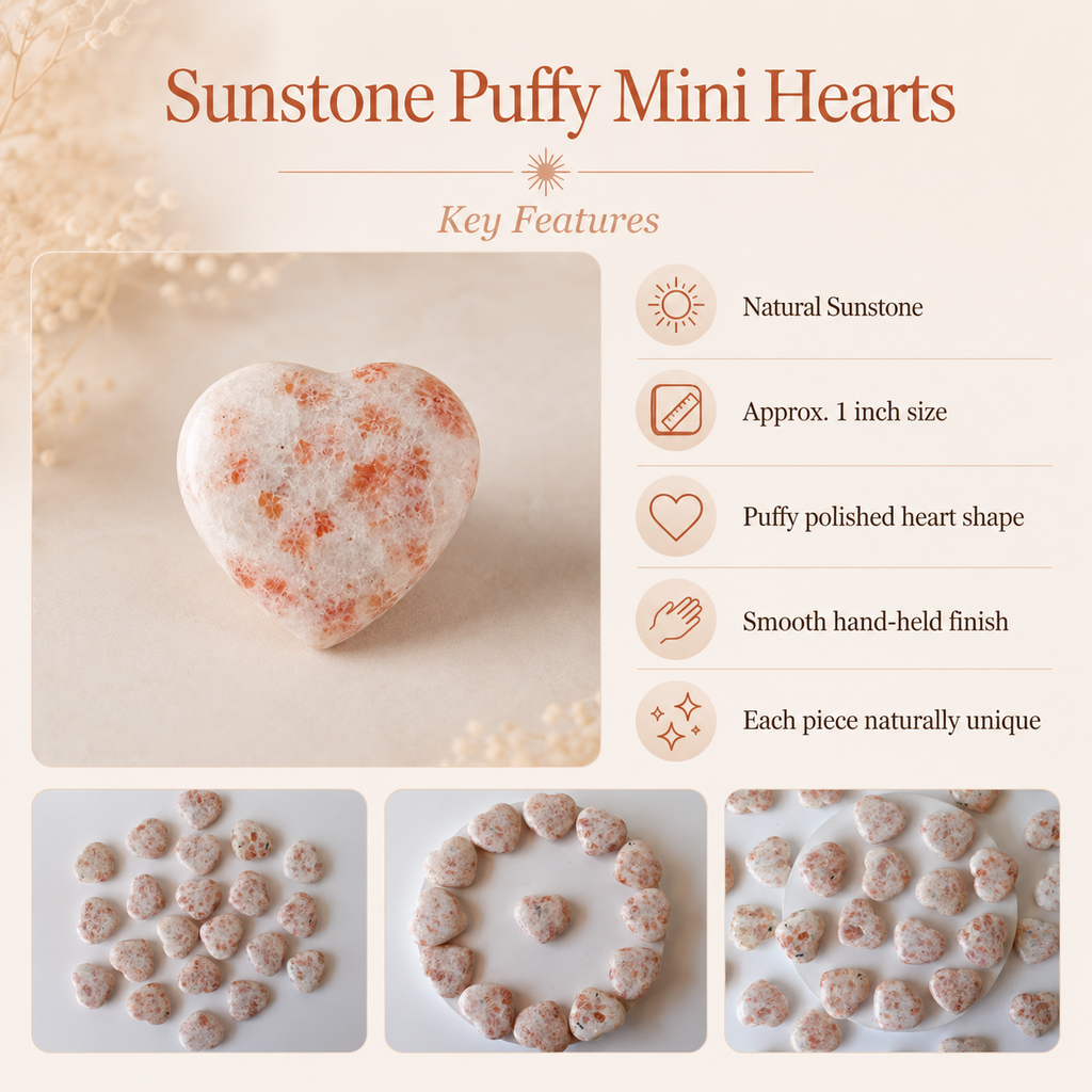 Sunstone Heart Crystal, Puffy Mini 1 Inch Pocket Crystal Heart. | Hearts | Wiccan Center