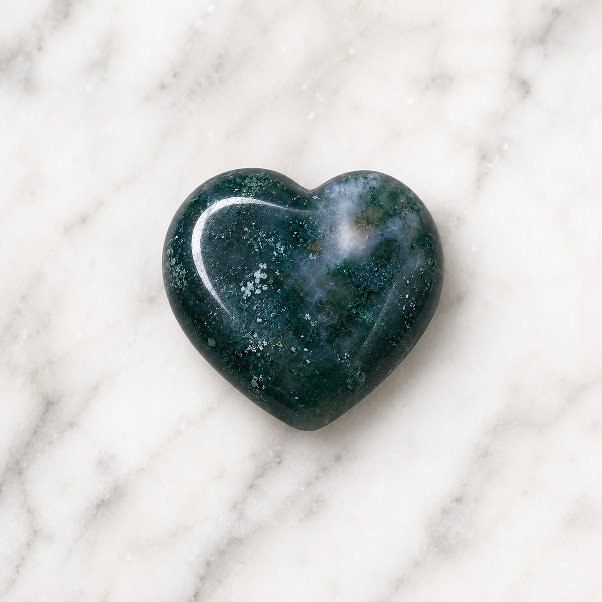 Moss Agate Heart Crystal, Puffy Mini 1 Inch Pocket Crystal Heart. | Hearts | Wiccan Center