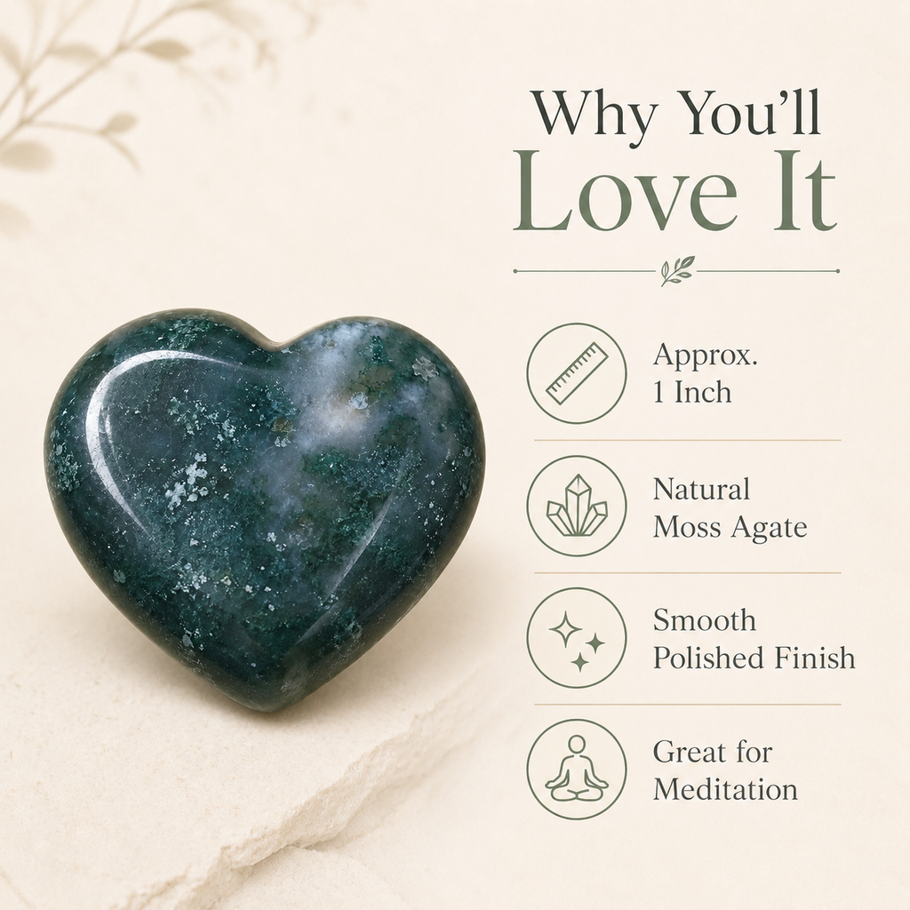 Moss Agate Heart Crystal, Puffy Mini 1 Inch Pocket Crystal Heart. | Hearts | Wiccan Center