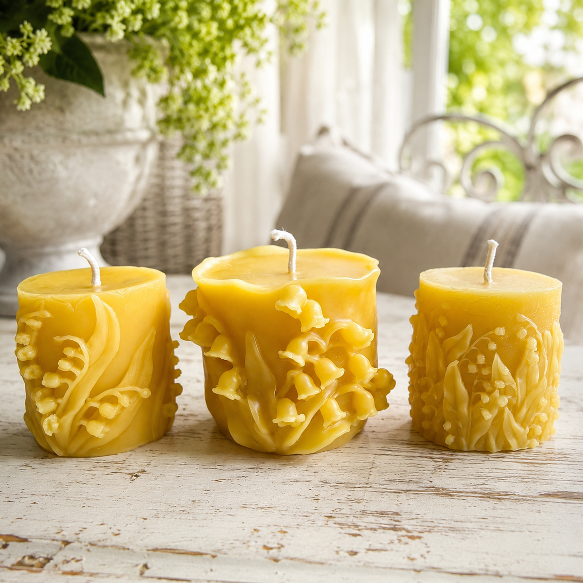 Wandering Lily of the Valley Beeswax Pillar Candles | Candles | Wiccan Center