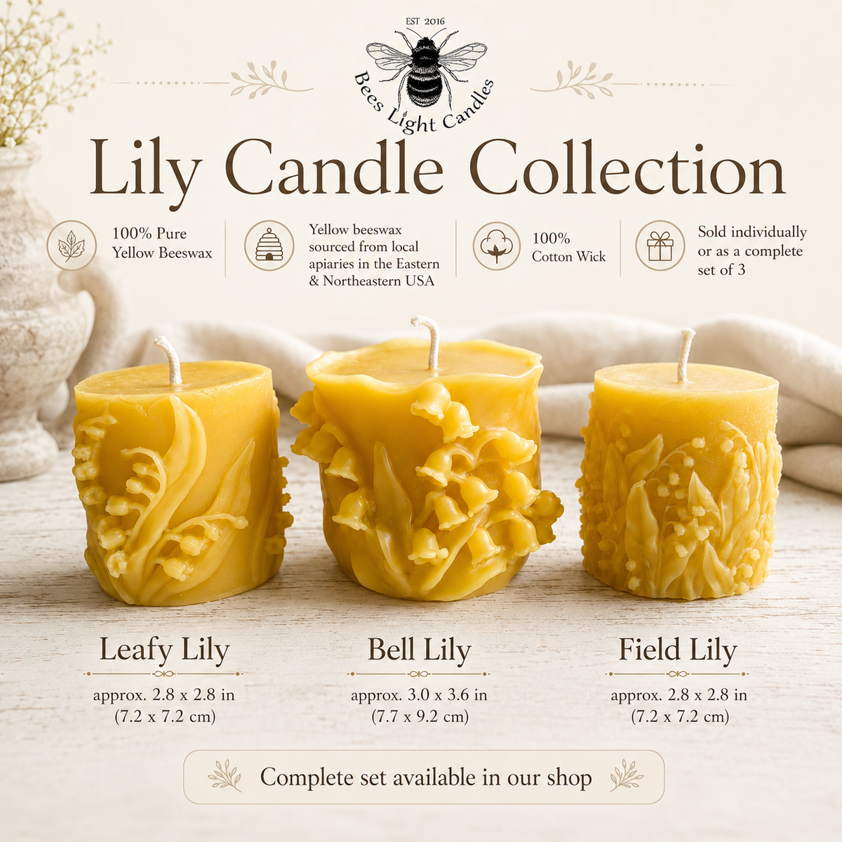 Wandering Lily of the Valley Beeswax Pillar Candles | Candles | Wiccan Center