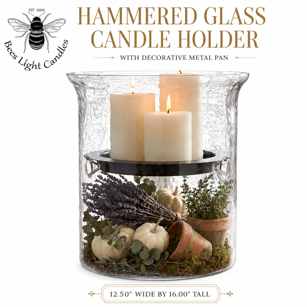 Hammered Glass Candle Holder with Decorative Metal Pan | Candles & Holders | Wiccan Center