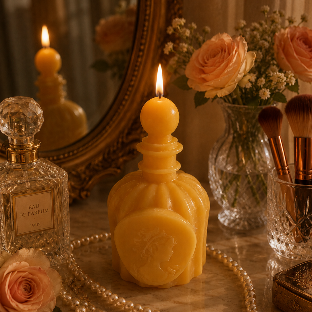Vintage Inspired Perfume Bottle Beeswax Candle | molded candle | Wiccan Center