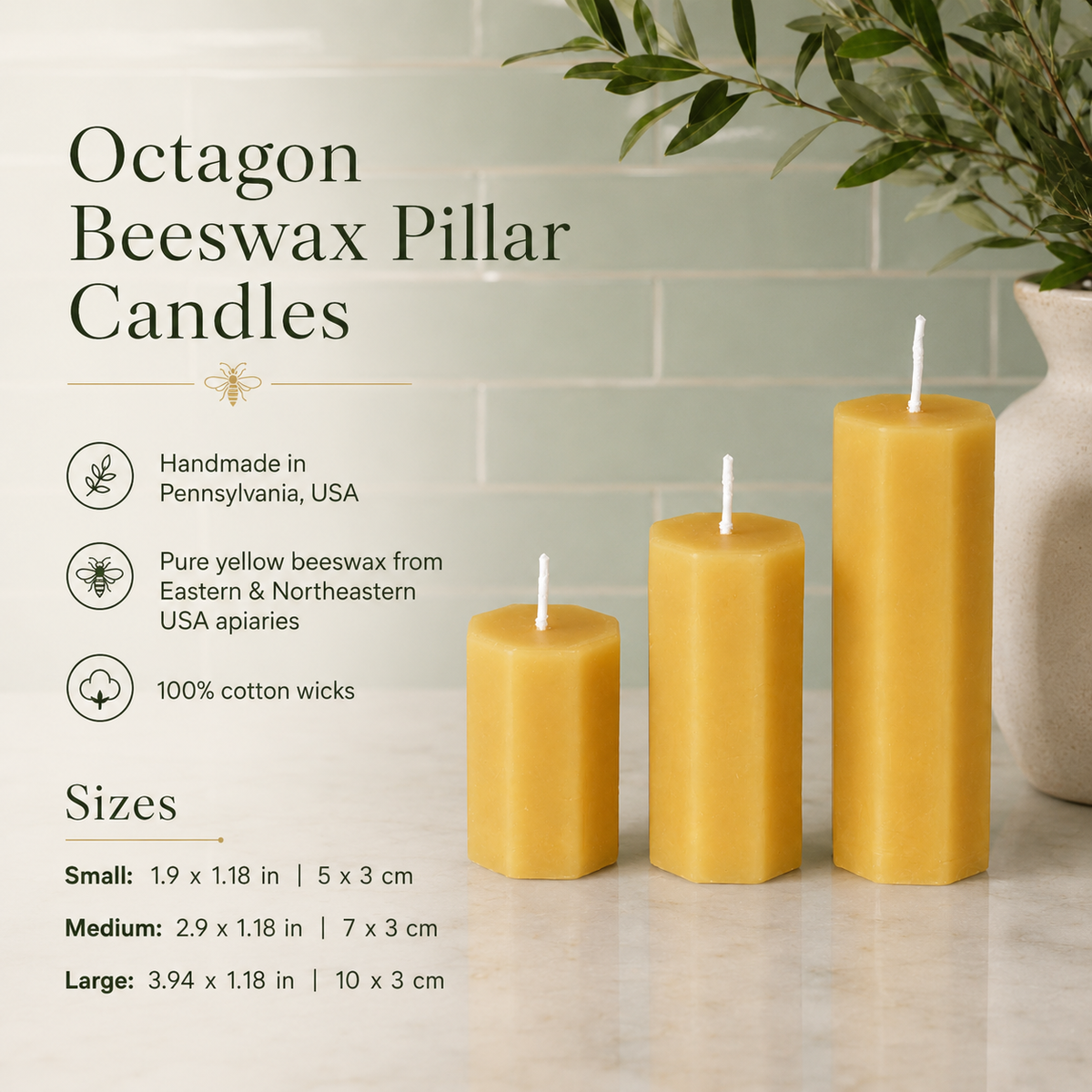 Octagon Beeswax Pillar Candles | Candles | Wiccan Center