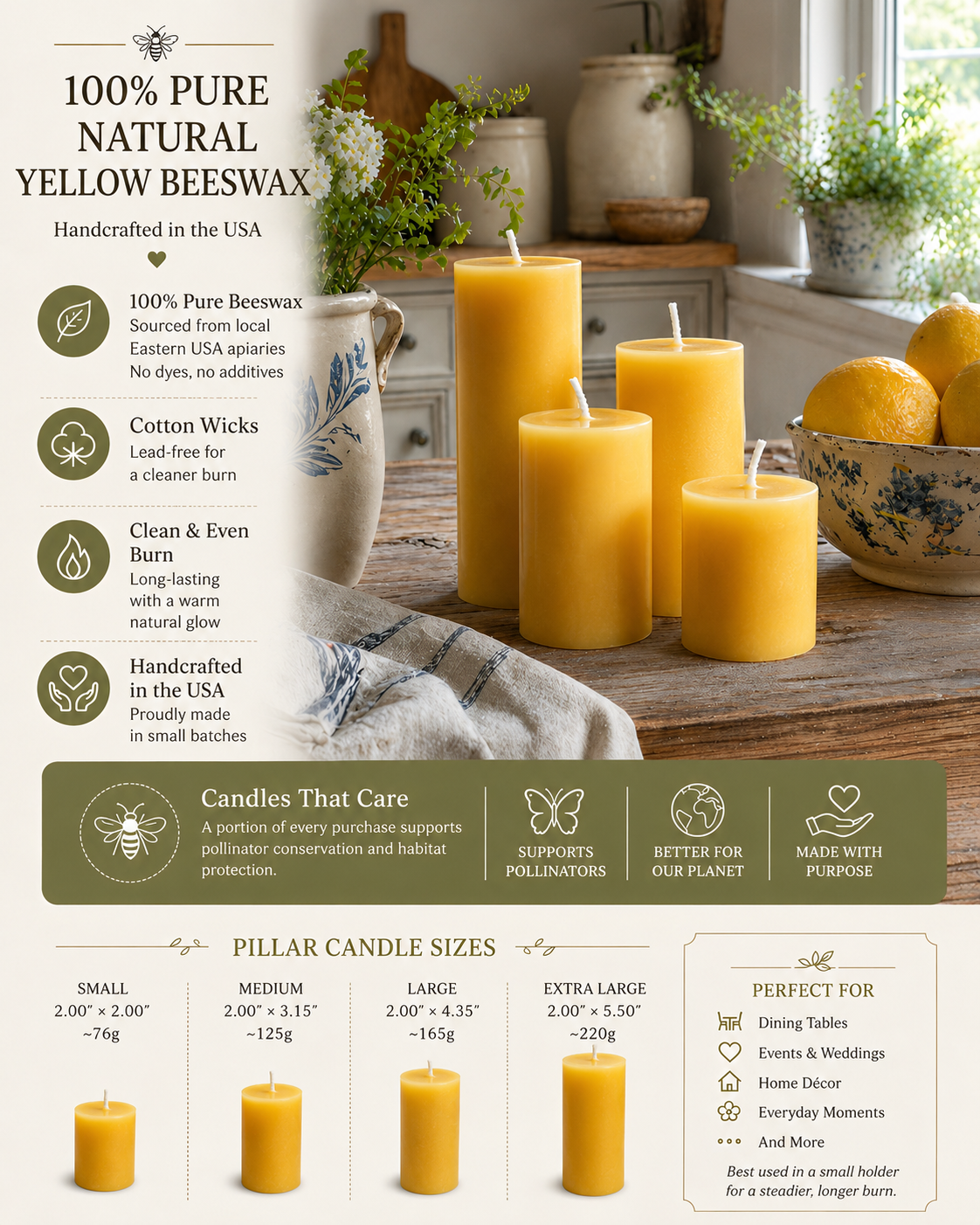 2 Inch Beeswax Pillar Candle Set | Candles | Wiccan Center