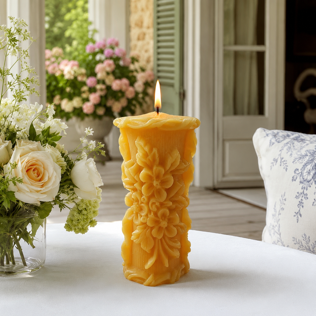 Golden Meadow Wildflower Beeswax Pillar Candle | Pillar Candles | Wiccan Center