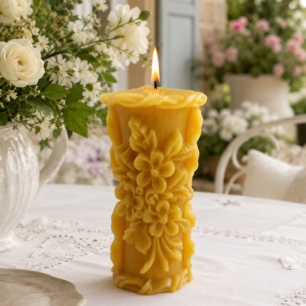 Golden Meadow Wildflower Beeswax Pillar Candle | Pillar Candles | Wiccan Center