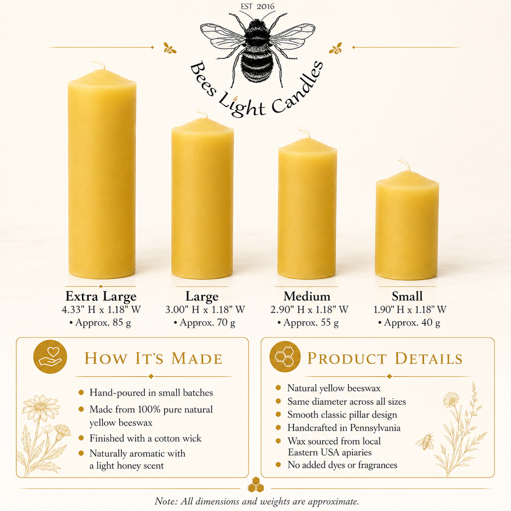 1.25" Wide Cylindrical Beeswax Pillar Candles | Candles | Wiccan Center