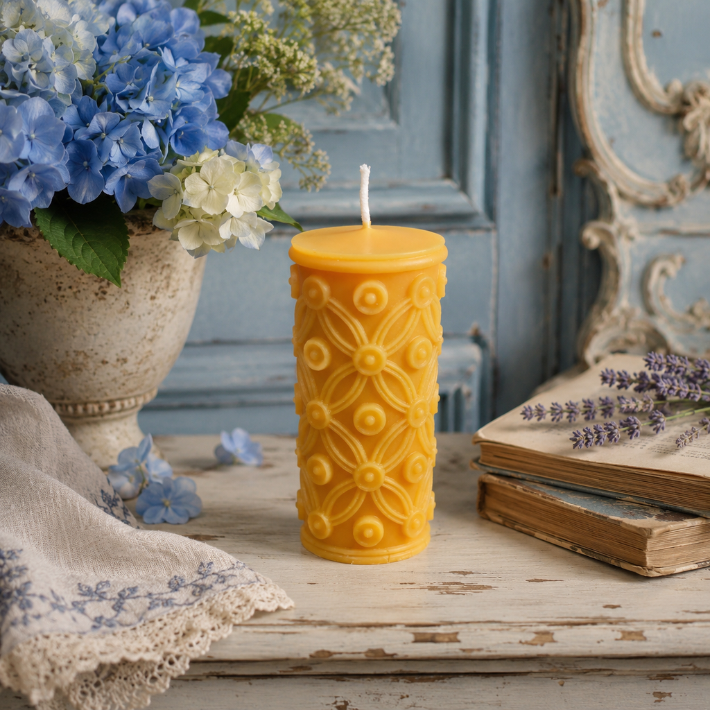 Golden Lattice Beeswax Pillar Candle | Candles | Wiccan Center