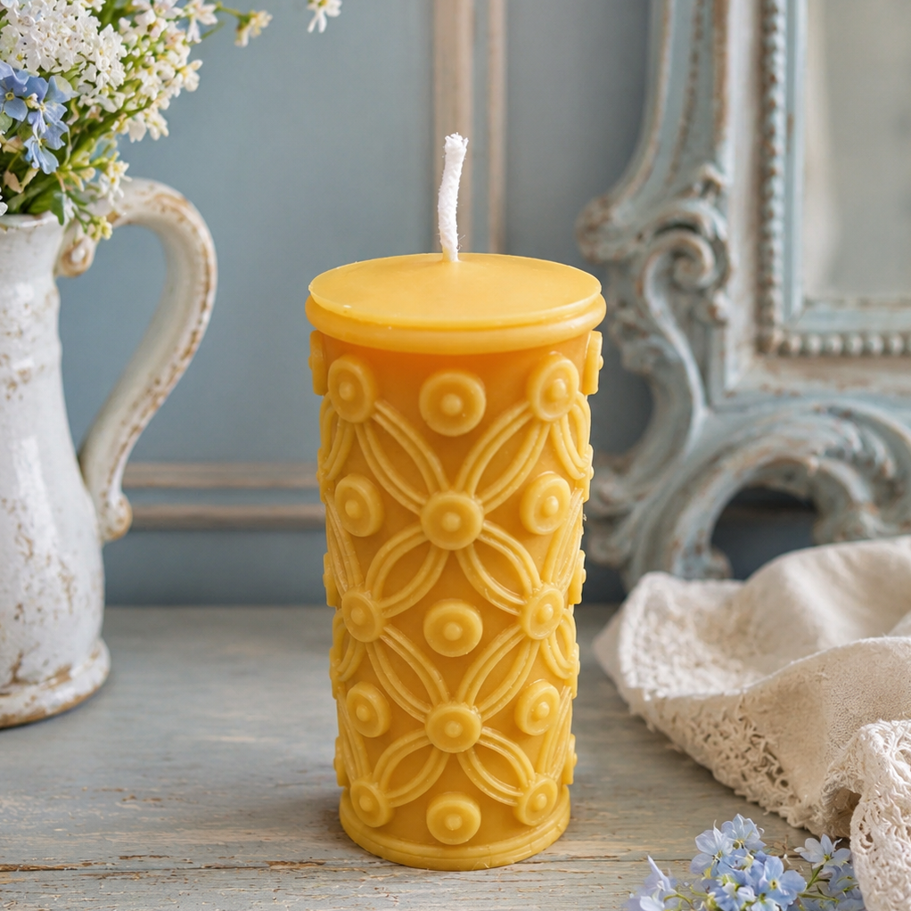Golden Lattice Beeswax Pillar Candle | Candles | Wiccan Center
