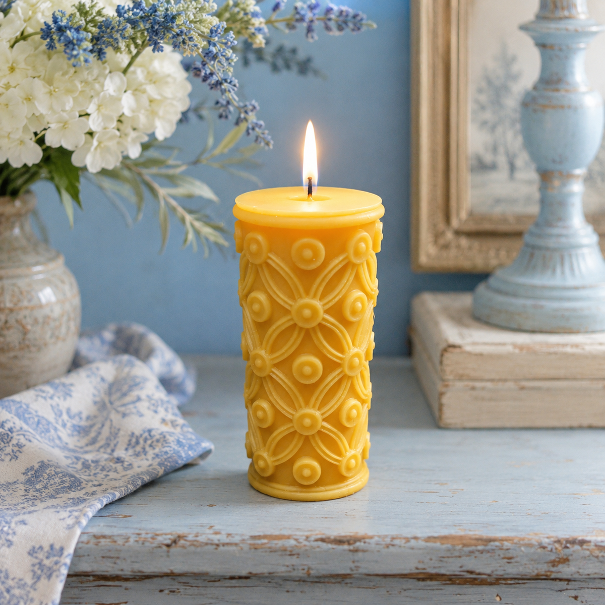 Golden Lattice Beeswax Pillar Candle | Candles | Wiccan Center