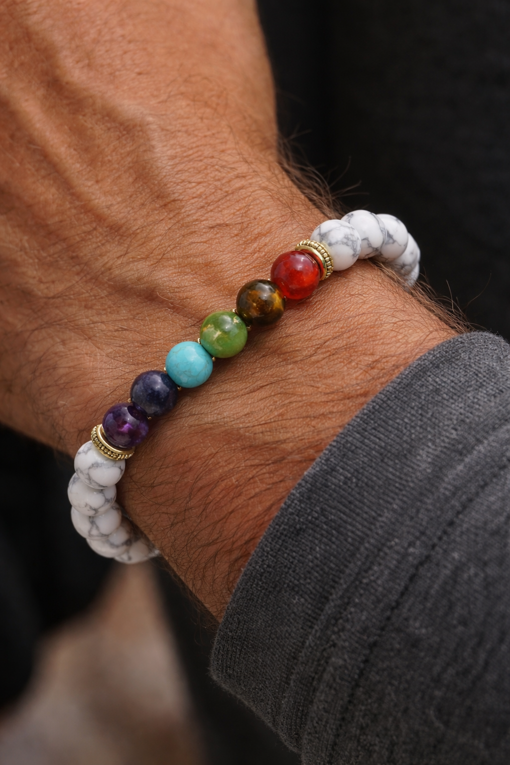 Chakra & White Howlite Energy Bracelet – Stress Relief, Balance & Inner Peace | | Wiccan Center