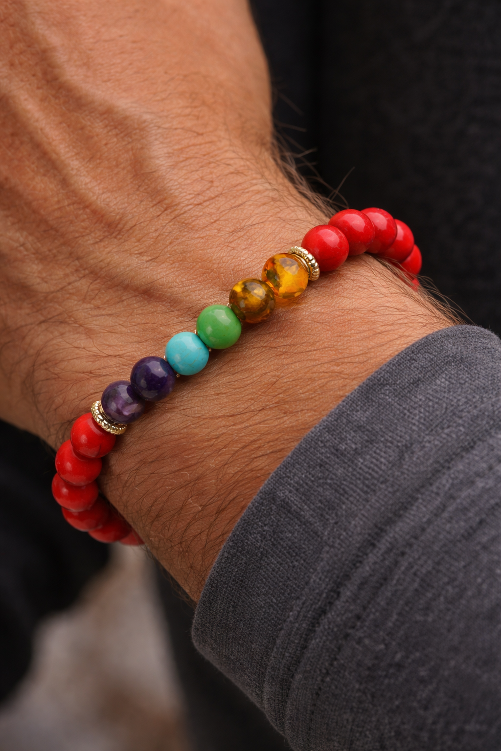 Chakra & Red Turquoise Energy Alignment Bracelet – 8mm Beads for Spiritual Protection & Vitality (Medium Wrists) | | Wiccan Center
