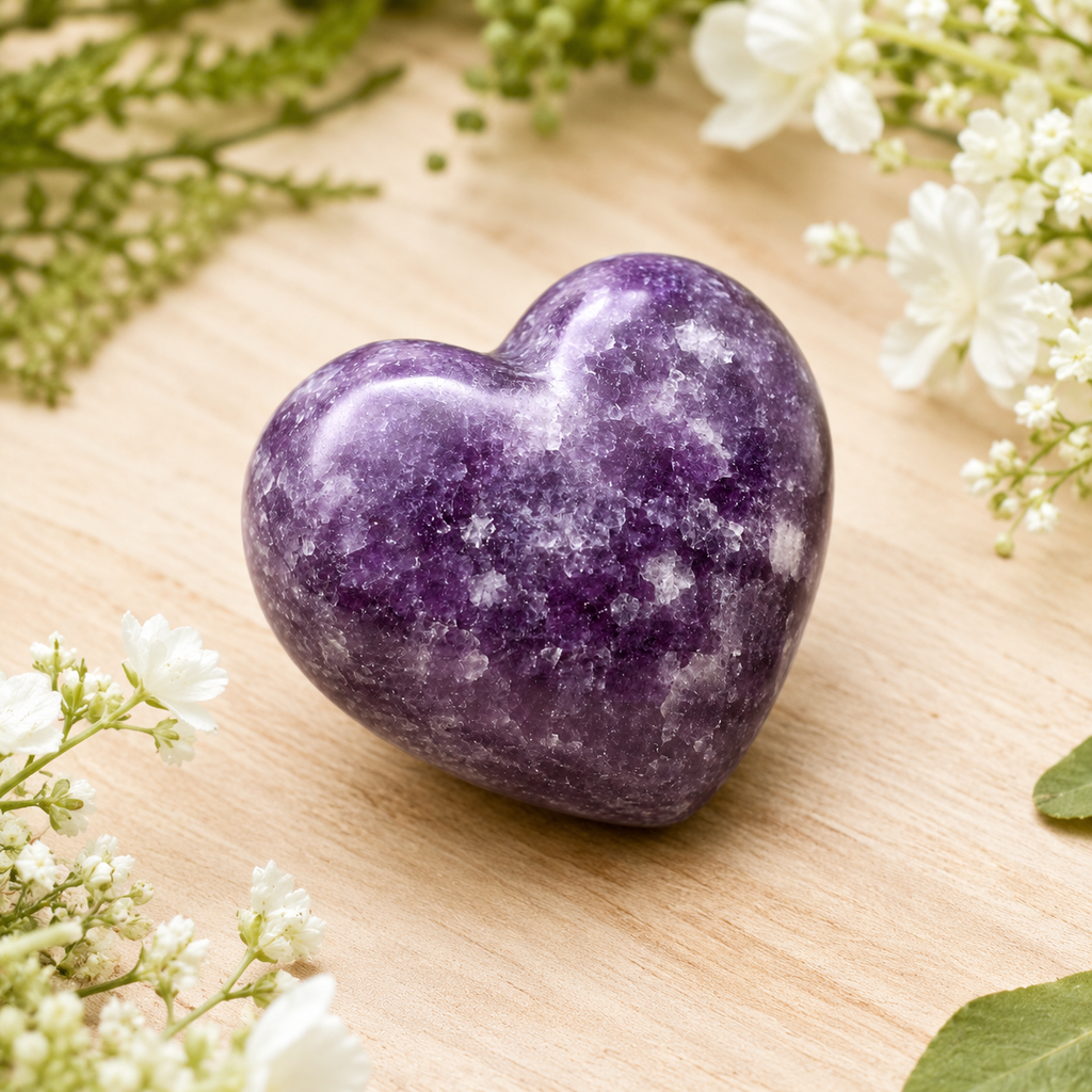 Polished Lepidolite Heart Crystal, Puffy Mini 2 Inch Pocket Crystal Heart | Hearts | Wiccan Center