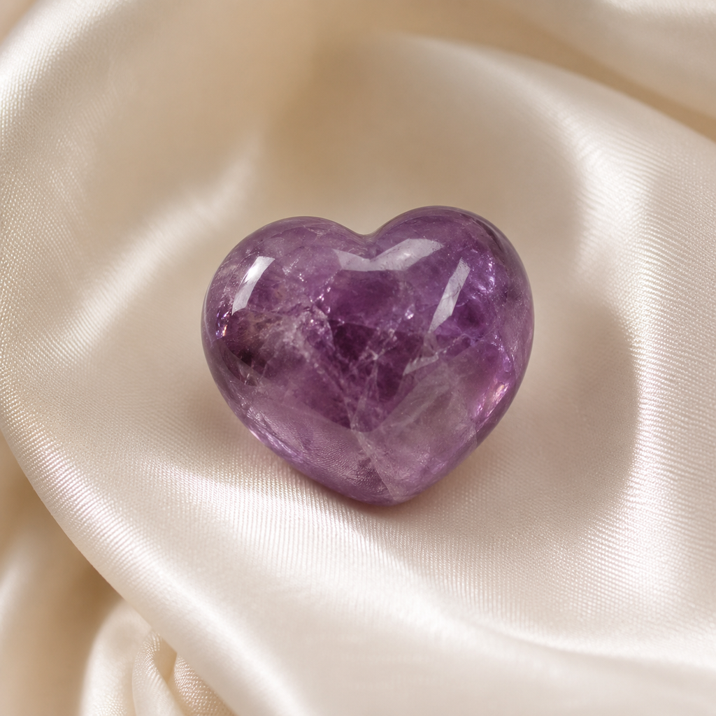 Amethyst Heart Crystal, Puffy Mini 1 Inch Pocket Crystal Heart. | Hearts | Wiccan Center