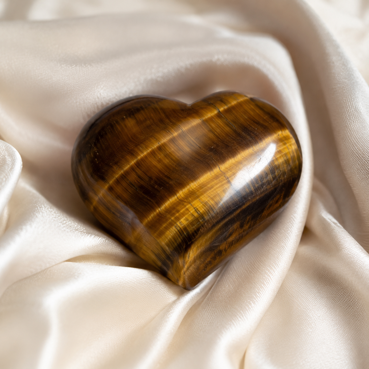 Polished Tiger Eye Heart Crystal, Puffy Mini 2 Inch Pocket Crystal Heart