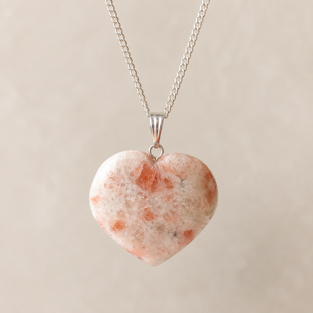 Real Sunstone Crystal Heart Pendant, Genuine Heart Shaped Necklaces | | Wiccan Center