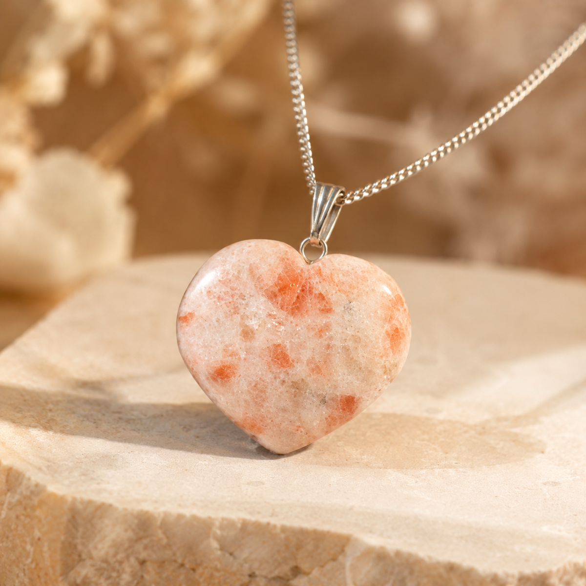Real Sunstone Crystal Heart Pendant, Genuine Heart Shaped Necklaces | | Wiccan Center