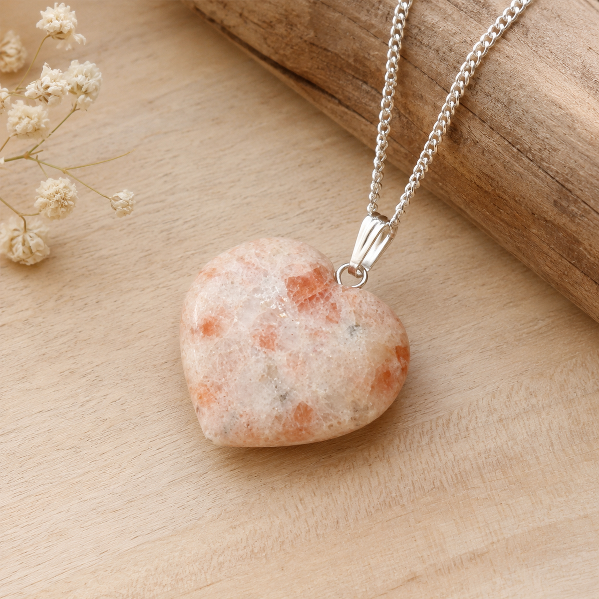 Real Sunstone Crystal Heart Pendant, Genuine Heart Shaped Necklaces | | Wiccan Center