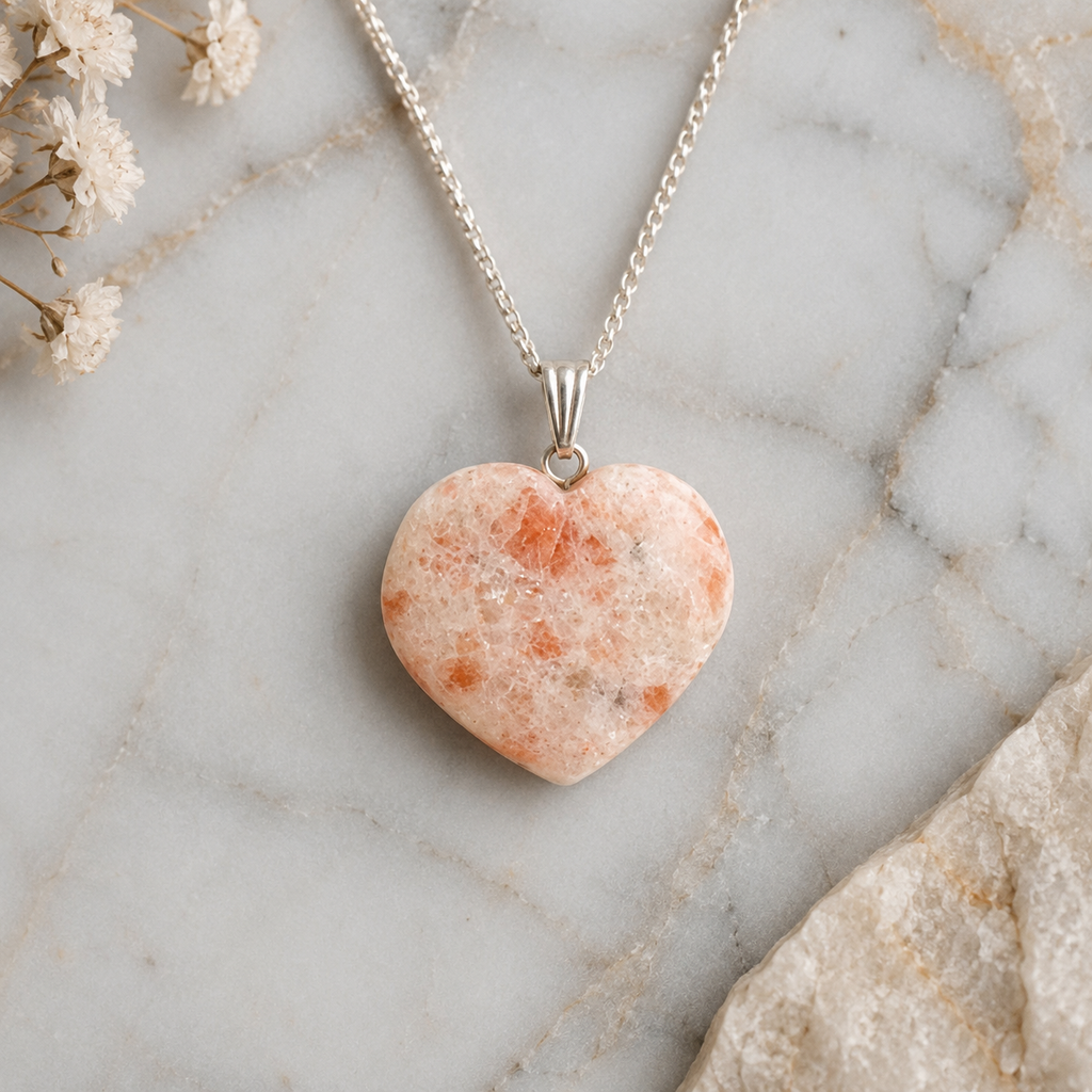 Real Sunstone Crystal Heart Pendant, Genuine Heart Shaped Necklaces | | Wiccan Center