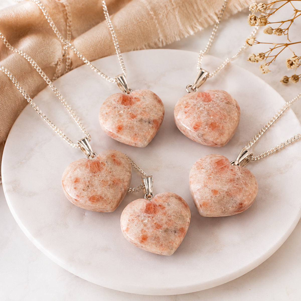 Real Sunstone Crystal Heart Pendant, Genuine Heart Shaped Necklaces | | Wiccan Center