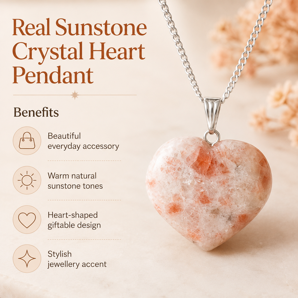 Real Sunstone Crystal Heart Pendant, Genuine Heart Shaped Necklaces | | Wiccan Center