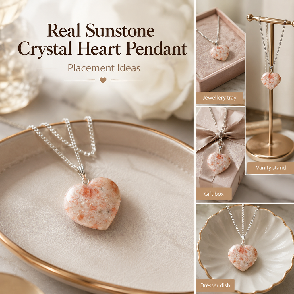 Real Sunstone Crystal Heart Pendant, Genuine Heart Shaped Necklaces | | Wiccan Center